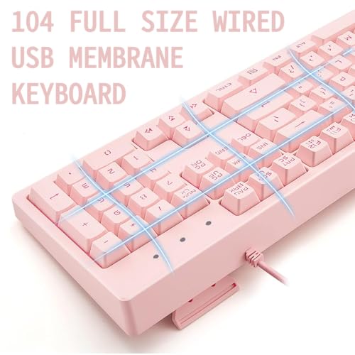 Basaltech Pink Wired Keyboard with Rainbow LED Backlit | Full Size 104 Key USB Gaming Keyboard,Quiet Creamy Typing and Double Shot Keycaps Light Up Keyboard for PC, Mac, Laptop