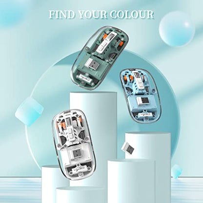 A.JAZZ Wireless Bluetooth5.1&2.4G Mini Lightweight Mouse,Transparent Clear Cool,Rechargeable Silent Computer Mice,Nano USB C Receiver,LED Battery Magic Silm for Office/PC/Mac/Laptop/Apple/ipad(Green) - color: Green