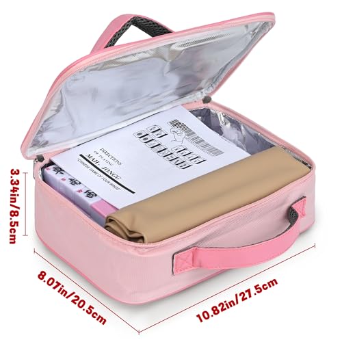 Chinese Small Mahjong Set, 144 Numbered Melamine 1.17" Size Tiles(Pink) and 8 Blank Tiles, with Carrying Travel Bag, English Instruction, Mahjong Mat, Pro Complete Mahjongg Game Set (Majiang) - color: Pink, size: 1.17 in