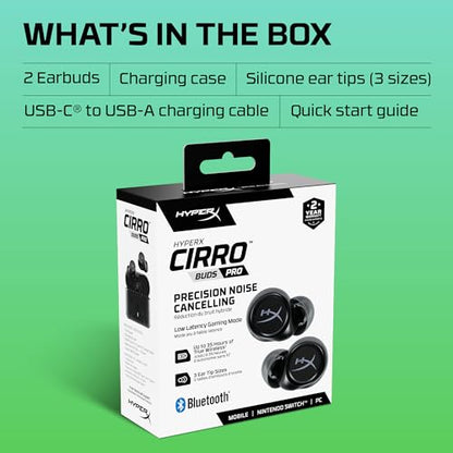 HyperX Cirro Buds Pro – True Wireless Earbuds, Active Noise Cancellation, ANC, Ambient Sound Mode, Low Latency, Bluetooth 5.2, IPX4, Fast Charge, PC, Nintendo Switch, Mobile - Black - color: Black