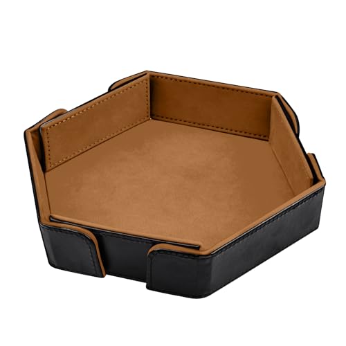 SIQUK Magnetic Folding Dice Tray Hexagon Dice Rolling Tray PU Leather Dice Trays Foldable Dice Holder Dice Rolling Mat Storage Box for D&D RPG Dice Games, Camel - color: Camel