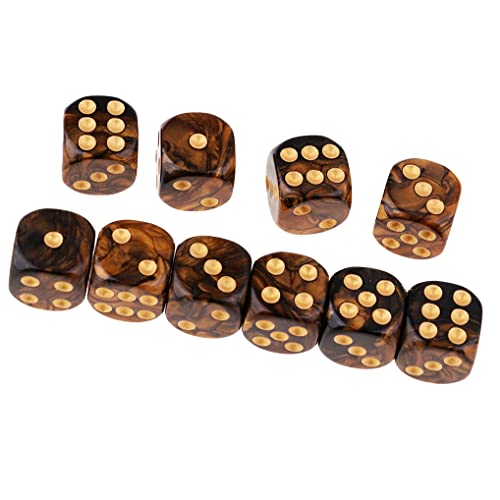 10PCS Polyhedral Dice D6 Dice 16mm Acrylic Dice Game Dice for RPG MTG DND Dice Table Games (Black Gold) - color: Black Gold