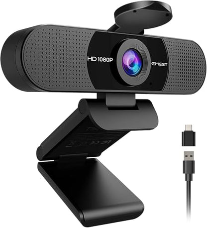 EMEET C960 1080P Webcam with Microphone, 2 Mics, 90° FOV, Computer Camera | USB Type-A & A-to-C Adapter, Fixed Focus, Plug&Play for Zoom/Teams/Facetime/YouTube/Google Meet/Switch 2 Camera, 2025 Version - style: 1080P Updated