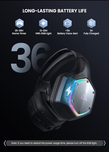 EKSA Wireless Gaming Headset, 2.4GHz USB Gaming Headphones with Microphone for PC, PS5, PS4, Nintendo Switch, 7.1 Surround Sound PC Headset, RGB Light, Ergonomic Design, 3.5mm Wired for Xbox Serie - color: 2.4G wireless + 3.5mm jack black