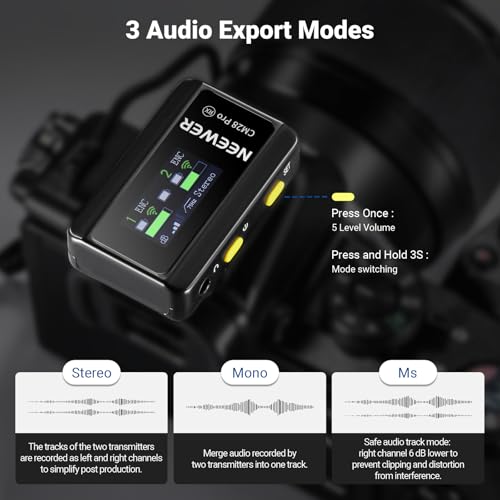 NEEWER CM28 PRO Wireless Lavalier Lapel Microphone System with Charging Case 48KHz 16 Bit Uncompressed Audio Noise Canceling 4GB Storage 9Hrs Recording Compatible with iPhone iPad Android Camera PC - style: CM28 Pro
