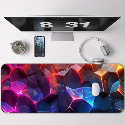 Gaming Mouse Pad, Geometric Design, Non-Slip Rubber Bottom, Stitched Edges, for Home, Office, Gaming, 31.5 x 11.8 Inch Full Desktop Large Mouse Pad for Gamers - color: geometry