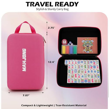 Jolitac American Mahjong Game Set, 166 Premium Tiles, Mahjong Tile Set with Sturdy Carrying Bag, Include Chips & Dice – Portable Travel Complete Mahjong Set for Adults & Beginners - color: Pink