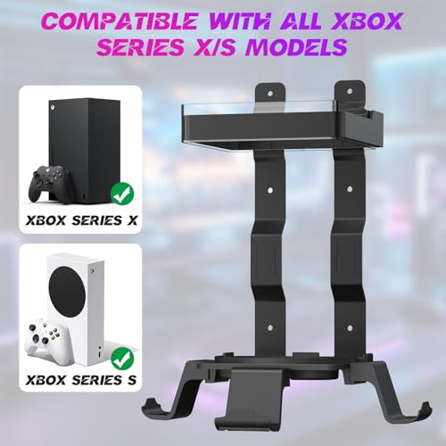 Wall Mount for Xbox Series X/S-Wall Mount Kit with 2 Controller Holder | Xbox series X/S Wall Mounted Bracket with1 Headset Stand & RGB Light, Safely Organize Your Xbox X/S Series Accessories - color: Grey