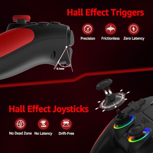 Akalyptra Wireless Controller for PS-5/PS-5 Pro/Slim/PC with Turbo/Macro/Combo, Hall Effect Controller for PS-5 Support Dual Vibration, 3.5mm Headphone Jack, 6-Axis LED Gamepad with Speaker - color: Black