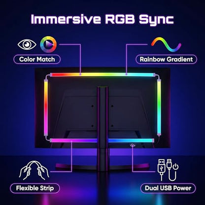 RGB Monitor Backlight with Screen Sync for 32 Inch Screens, Dual USB Powered LED Ambient Lighting Kit, Music Rhythm & Dynamic Modes, Immersive Bias Lighting for Home Office Gaming (4 Sides - 32 inch) - size: 4 Sides - 32 inch