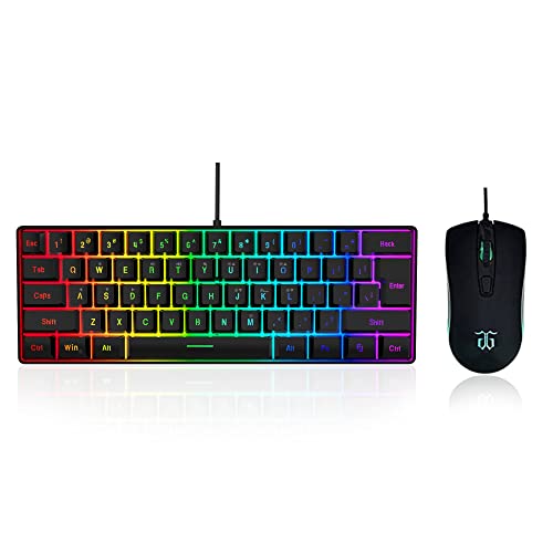 DGG 60% Gaming Keyboard and Mouse Combo, Small Keyboard and Mouse Set, Mini Gaming Keyboard 61 Keys True RGB Mechanical Feeling Keyboard Mouse Combo for Computer PC Gamer - color: Black Set