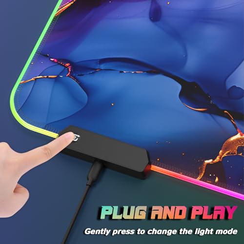 ITNRSIIET RGB Gaming Mouse Pad, Full Desk XL Extended Large Gaming Mousepad, 12 Lighting Modes 30% Thicker Big LED Desk Mat for Gamers, 32 x 12 inches, Blue Purple Pink Marble - color: Blue Purple Pink Marble