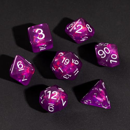 UDIXI DND Dice Set Purple Polyhedral Dice Set Iridescent Inclusions for D&D | Resin Material, Velvet Storage Bag, DM Gift, for Dungeons and Dragons Role Playing Games Tabletop Games - color: Purple