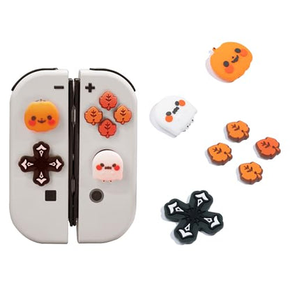 GeekShare Switch Accessories Cute Silicone Cross D-Pad Button Caps Set Joystick Cover - ABXY Key Buttons Sticker Spooky Gift Compatible with Switch/OLED Joysticks - Pumpkin & Ghost - color: Pumpkin & Ghost