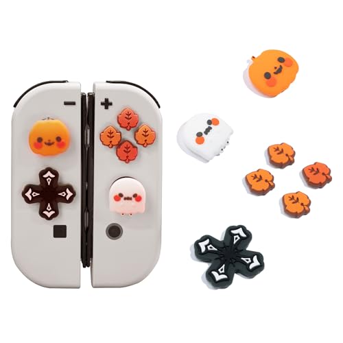 GeekShare Switch Accessories Cute Silicone Cross D-Pad Button Caps Set Joystick Cover - ABXY Key Buttons Sticker Spooky Gift Compatible with Switch/OLED Joysticks - Pumpkin & Ghost - color: Pumpkin & Ghost