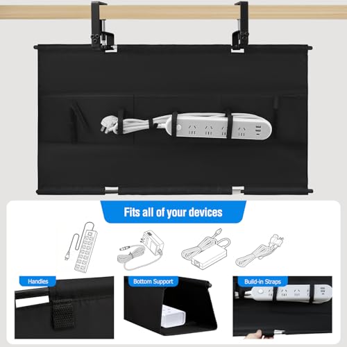 Under Desk Cable Management Tray, 36-Inch Heavy Duty No-Drill Clamp & Screw Mount Cord Organizer, Holds Power Strip & Large Adapters for Home Office, Gaming Desk, Study Room - size: 36"L x 5.5"W