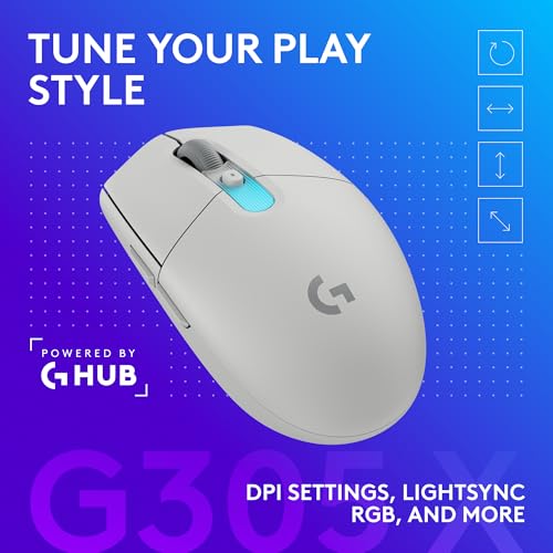 Logitech G305 X Superlight Wireless Gaming Mouse - White | Lightweight 59g, HERO 44K Sensor, RGB lighting, Lightspeed, Bluetooth, 130+ Hr battery life, 6 programmable buttons, PC/Mac - color: White, style: Superlight