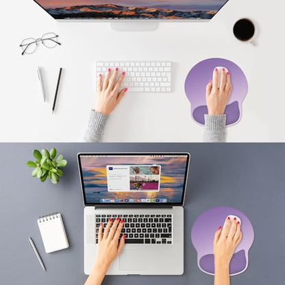 ITNRSIIET Ergonomic Mouse Pad with Wider Memory Foam Wrist Rest +17% - Curved Cushion Reduces Pressure 20%, Pain Relief, Non-Slip, Smooth, Cute Colors, 9.85 x 9 in, Lavender Fade - color: Lavender Fade