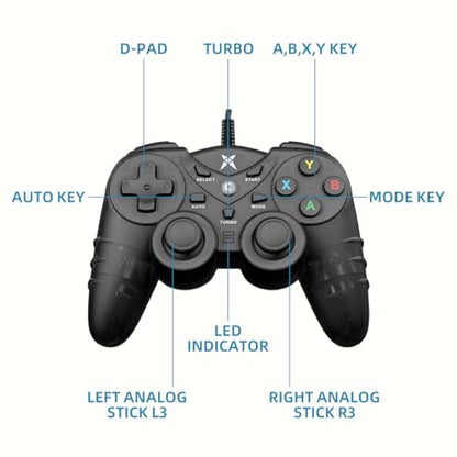 NBCP Wired PS3 PC Game Controller TV Box USB Steam Gamepad joystick Joypad with Dual Vibration Feedback Turbo Trigger for Windows 7/8 /8.1/10/ Laptop - color: Black for Wired PC