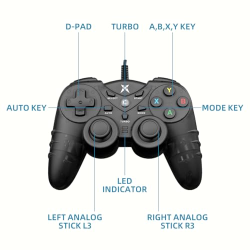 NBCP Wired PS3 PC Game Controller TV Box USB Steam Gamepad joystick Joypad with Dual Vibration Feedback Turbo Trigger for Windows 7/8 /8.1/10/ Laptop - color: Black for Wired PC