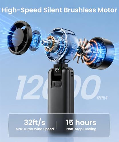 2 Pack Portable Mini Handheld Fan, 199-Level Stepless Speed,Black | 4000mAh Rechargeable Battery, Quiet, LED Digital Display, Personal Cooling Turbo Fan for Travel, Office, Makeup & Concerts - color: Black