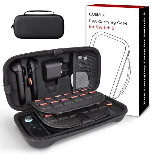 CoBak Large Capacity Carrying Case for Nintendo Switch 2 ( 2025 ) , Ultra Slim Premium EVA Travel Pouch with 24 Game Cartridges, Adapter and Joy-Con Storage, Accessories Storage Bag, Black - color: Black