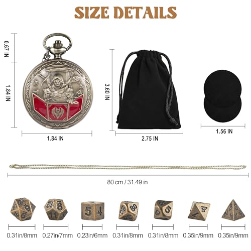 D&D Dice Set,7PCS Metal Dice for Dungeons and Dragons,Mini Dice Set with Pocket Watch Case,Role Playing Board Games Accessories (DM, Bronze) - color: Bronze, style: DM