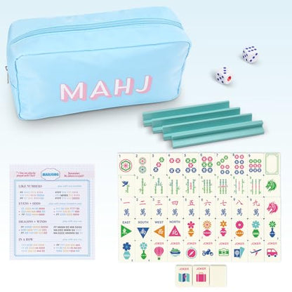 Soulchen Mini American Mahjong Tile Set Include 160 0.8 Inch Mahjong Tiles 2 Dice 4 Wooden Rulers 1 Accessory Bag 4 Beginner Rule Cards (Travel) - style: Travel