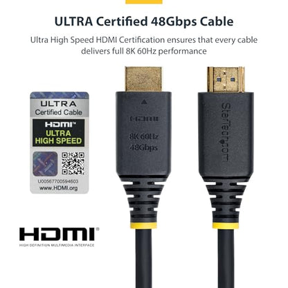StarTech 3ft Ultra High Speed HDMI Cable, 8K 60Hz, HDR10+, 48Gbps | 8K 60Hz/4K 120Hz, HDMI 2.1 Cord with HDR10+ / eARC, Certified, HDMI21-CBL-8K60-3F, 91cm - size: 3 ft