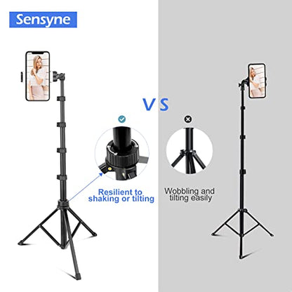 Sensyne 67" Phone-Tripod, Extendable Cell Phone Tripod Stand & Selfie Stick with Wireless Remote and Phone Holder, Compatible with iPhone Android Phone, Camera - color: Black, size: 67-inch