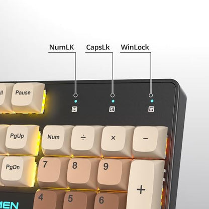 surmen Brown Wired Mechanical Keyboard Full-Size, 104-Key RGB Thocky Keyboard with Number Pad USB Retro PBT Keycaps for Win Gaming/Office (104 Coffee) - color: 104 Coffee