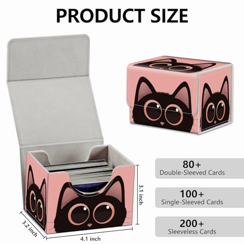 Strong Magnet Card Case Deck Box Mtg Card Box Playing Card Box Tcg Up to 200 Cards Creative Pattern Trading Card Storage Box for Collectible Card Games, Cute Big Eyes Black Cat - color: Cute Big Eyes Black Cat