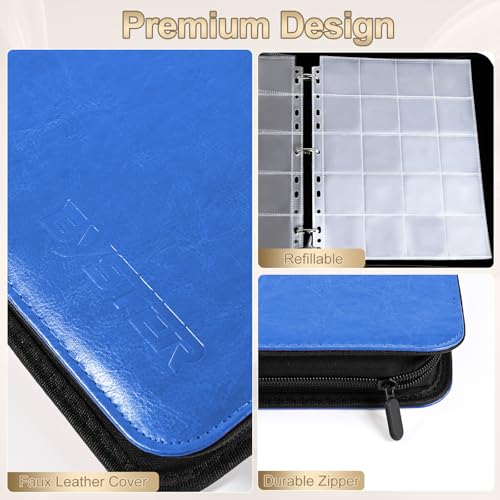 BYSTER Coin Collection Book, 30 Pack 600 Pockets Coin Sleeves, Faux Leather Coin Collection Holder Album, Coin Collection Organizer Storage Box Case (Coin Flips Not Included), Blue - color: Blue