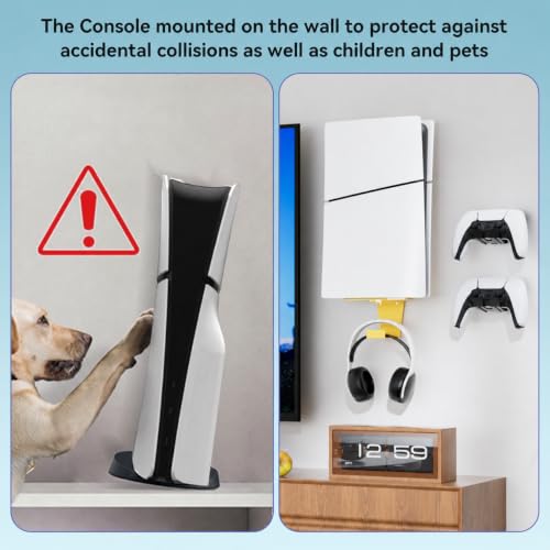 Wall Mount for PlayStation 5 Console | Heavy-Duty Steel, 2 Controller Holder, Headset Holder, Protection & Cooling - color: Sparkle Gold