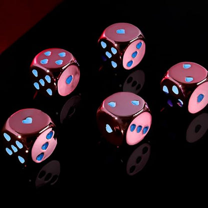 16mm Pink Metal Dice Set - 5-Piece Solid Iron Dice with Case, 6-Sided Metal Dice for Board Games, Poker Parties, Tabletop RPG, Geek Gifts - color: Pink