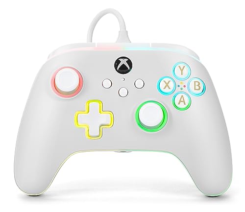 PowerA Advantage Wired Controller for Xbox Series X|S with Lumectra - White, gamepad, wired video game controller, gaming controller, works with Xbox One and Windows 10/11, Officially Licensed for Xbox - color: White/LED, size: Single