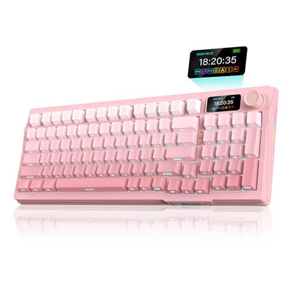 RedThunder K95 Wireless Mechanical Keyboard, TFT Screen & Knob, Triple-Mode, Custom Gasket Mount Hot-Swap, Pre-lubed Linear Pink Switches, RGB Backlit, Side-Printed PBT Keycaps, Gradient Sakura Pink - color: Gradient Sakura Pink