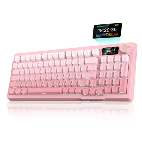 RedThunder K95 Wireless Mechanical Keyboard, TFT Screen & Knob, Triple-Mode, Custom Gasket Mount Hot-Swap, Pre-lubed Linear Pink Switches, RGB Backlit, Side-Printed PBT Keycaps, Gradient Sakura Pink - color: Gradient Sakura Pink
