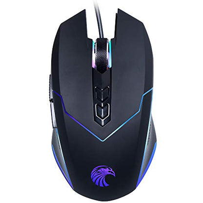 Wired Gaming Mouse with Side Buttons, Ergonomic Mouse with 4 LED Backlight Modes Up to 3200 DPI for Laptop/PC/MacBook Pro E-YOOSO X-5