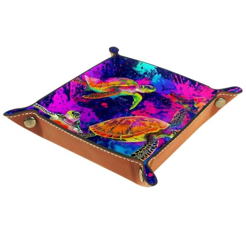 Dice Trays Turtles Tie Dye Holder Storage Box for Dice Games Like RPG DND, Leather Dice Holder Portable Folding Rolling Dice Tray, 16x16cm - color: Multi 5