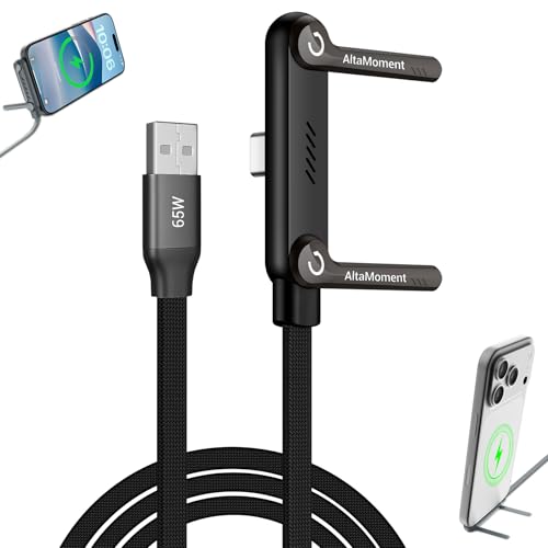 Invisible Holder Charger Cable, 65W PD Fast Charging Cable for Desk, USB-A & Type-C to Cable 4.9 FT with 360° Adjustable Metal Stand, 2 in 1 Holder Charger for Gaming, Office, Home - size: 1PCS ( USB-A to C )