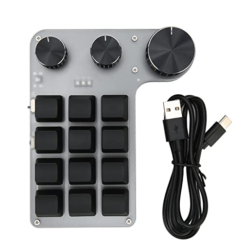 Dilwe 12-Key One-Handed Mechanical Gaming Keyboard - Programmable Macro Keypad with 3 Knobs, Portable Bluetooth USB for Office and Gaming