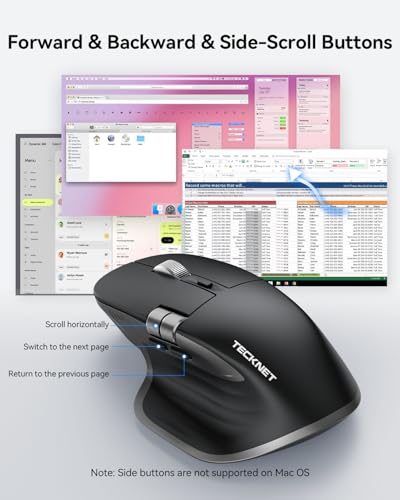 TECKNET Wireless Mouse, Bluetooth Mouse (BT5.3/5.0 & 2.4G) Rechargeable Ergonomic Optical Mouse with 6 Adjustable DPI, Side Scroll, Quiet Clicks, USB A Receiver, 7 Buttons, Wide Compatibility - Black - color: Black