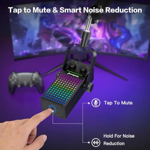 ZealSound Gaming Microphone for Xbox with Boom Arm, USB Microphone for PC Mac iPhone & Android, Noise Reduction, One-Tap Mute, Gain Control, Zero-Latency Monitoring for Gaming, Streaming, Podcasting