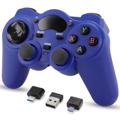 RARELEMON Wireless Gamepad for PC Laptop Android Steam – Blue USB & Bluetooth Game Controller with Phone Mount Compatible with Windows 7/10 Steam Deck Switch via Adapter Android TV Box & OTG