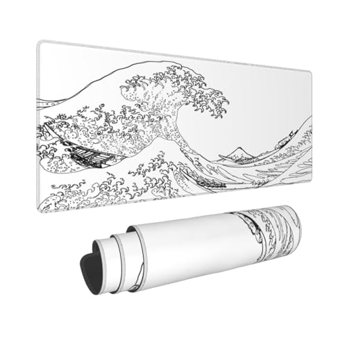 Gaming Mouse Pad, Great Wave Outline Black and White Mouse Pad 11.8x23.6 Inch Large Extended Computer Mouse Mat Keyboard Full Desk Mousepad for Gaming, Office, Home - color: style-3, size: 11.8 x23.6-Inch