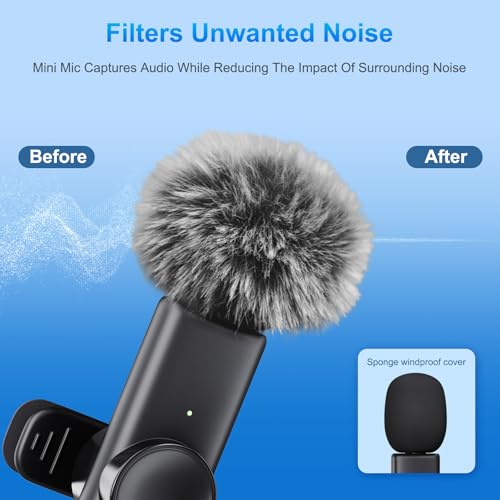 2 Pack Wireless Lavalier Microphone for iPhone iPad Android, Plug & Play Lapel Mic with Noise Reduction, Professional Mini Mic for Video Recording, YouTube TikTok Vlog Podcast Interview Livestream