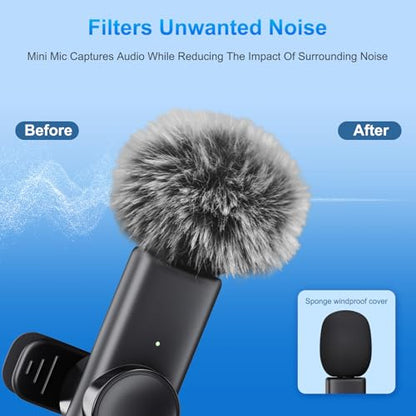 2 Pack Wireless Lavalier Microphone for iPhone iPad Android, Plug & Play Lapel Mic with Noise Reduction, Professional Mini Mic for Video Recording, YouTube TikTok Vlog Podcast Interview Livestream
