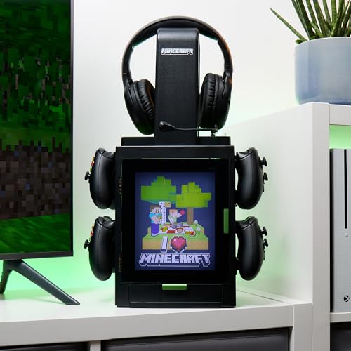 Numskull Official Minecraft LED Light Gaming Locker, Controller Holder & Headset Stand for PS4/PS5 & Xbox Series X|S - Multiple LED Lighting Settings - Official Minecraft Merchandise - color: Minecraft LED