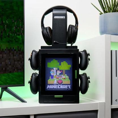 Numskull Official Minecraft LED Light Gaming Locker, Controller Holder & Headset Stand for PS4/PS5 & Xbox Series X|S - Multiple LED Lighting Settings - Official Minecraft Merchandise - color: Minecraft LED